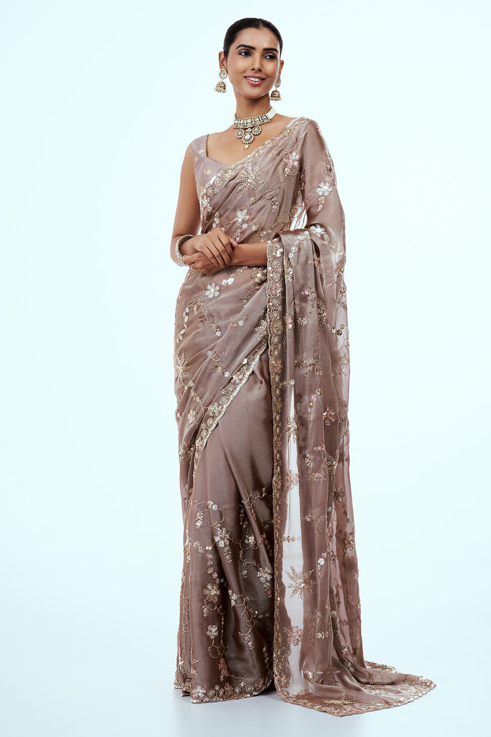 Mauve Satin Organza Saree with Cutdana Work