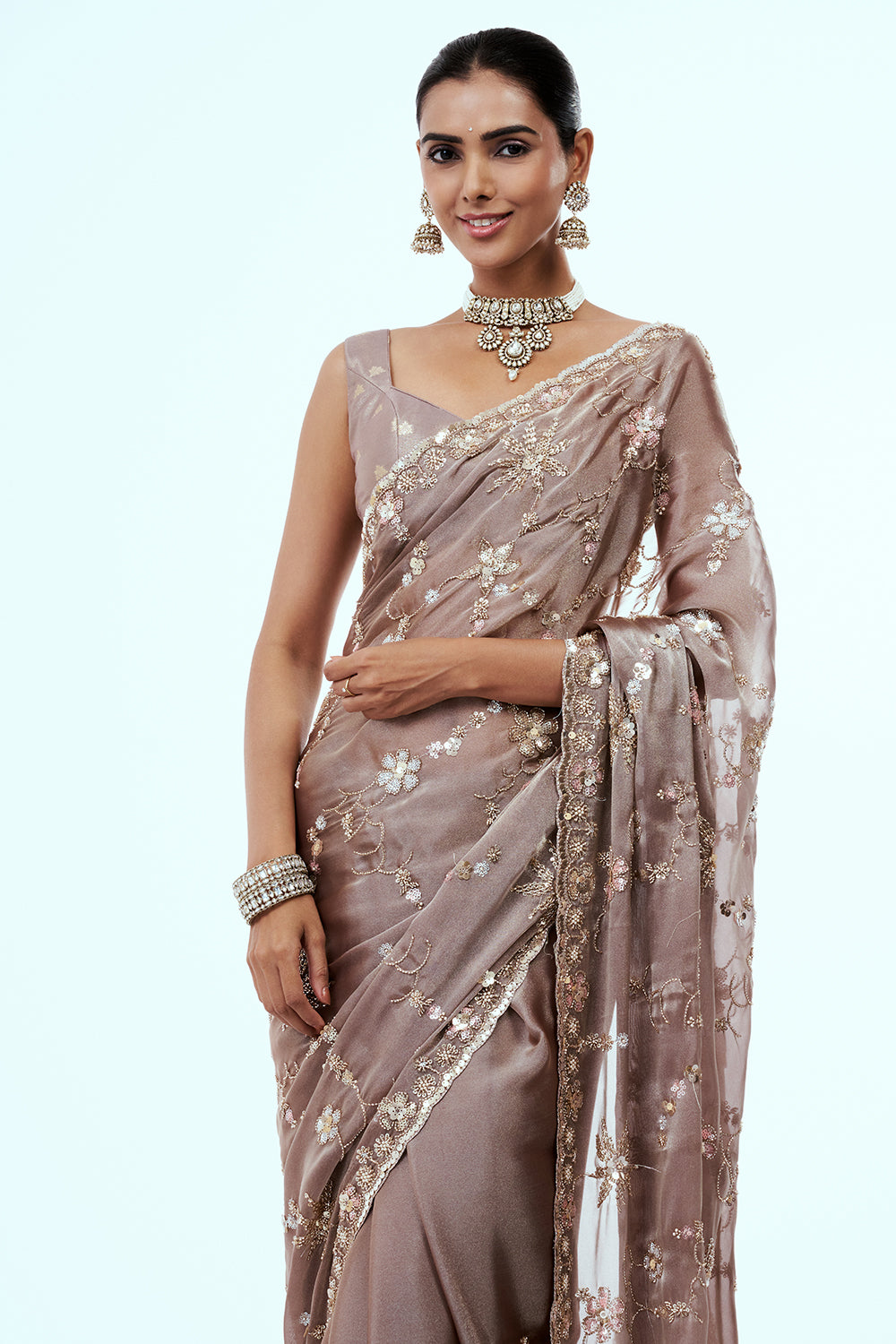 Mauve Satin Organza Saree with Cutdana Work