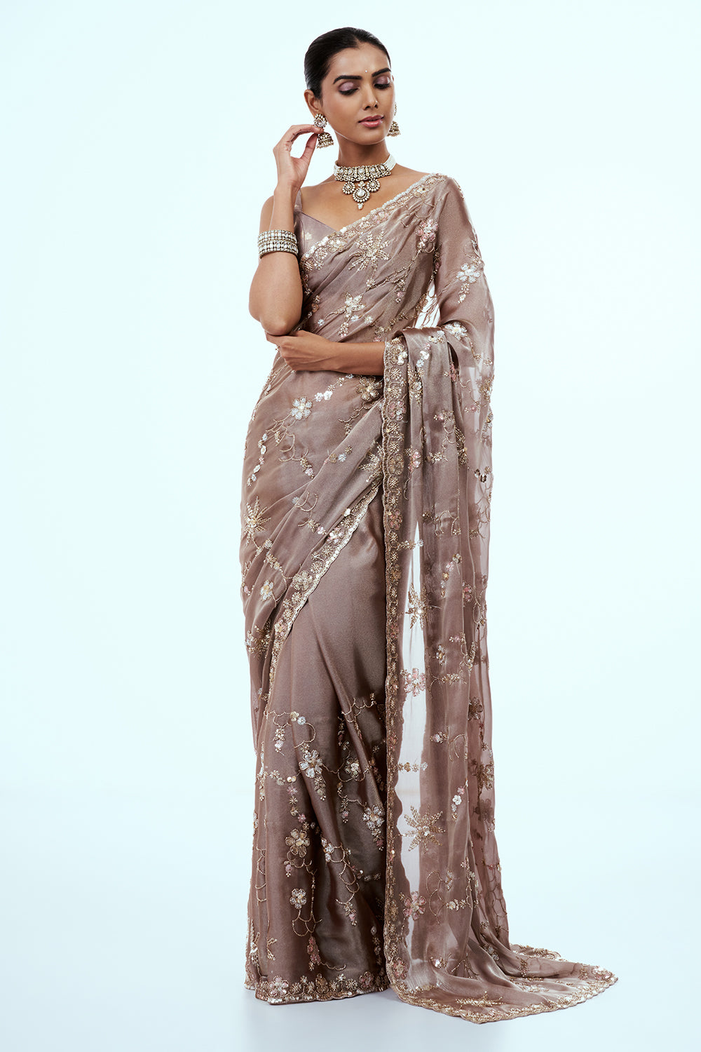Mauve Satin Organza Saree with Cutdana Work