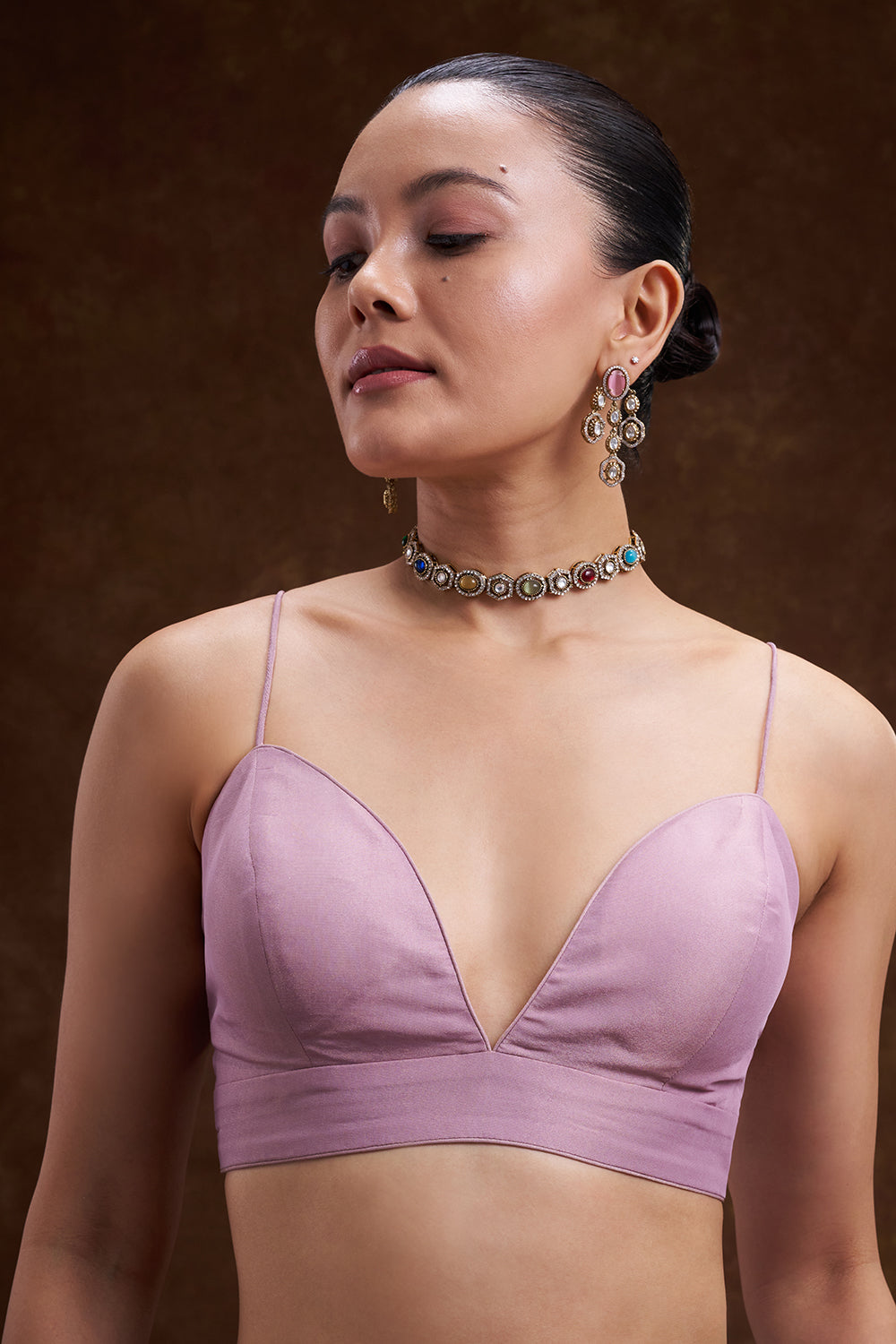 Mauve Shimmer Organza Jacket Palazzo Set