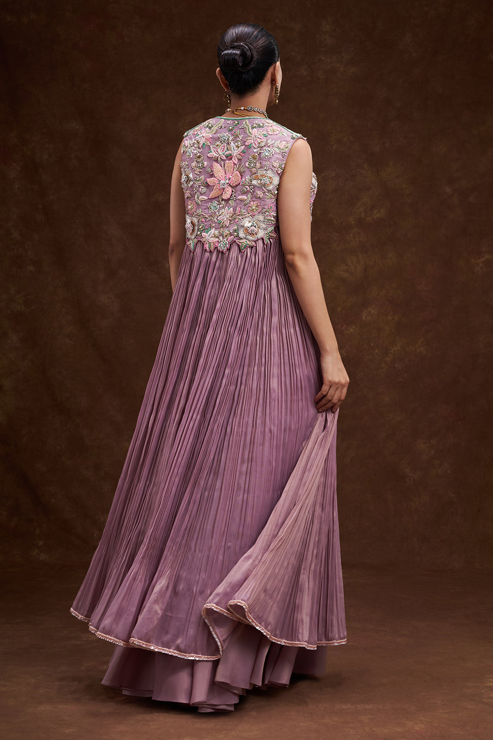 Mauve Shimmer Organza Jacket Palazzo Set