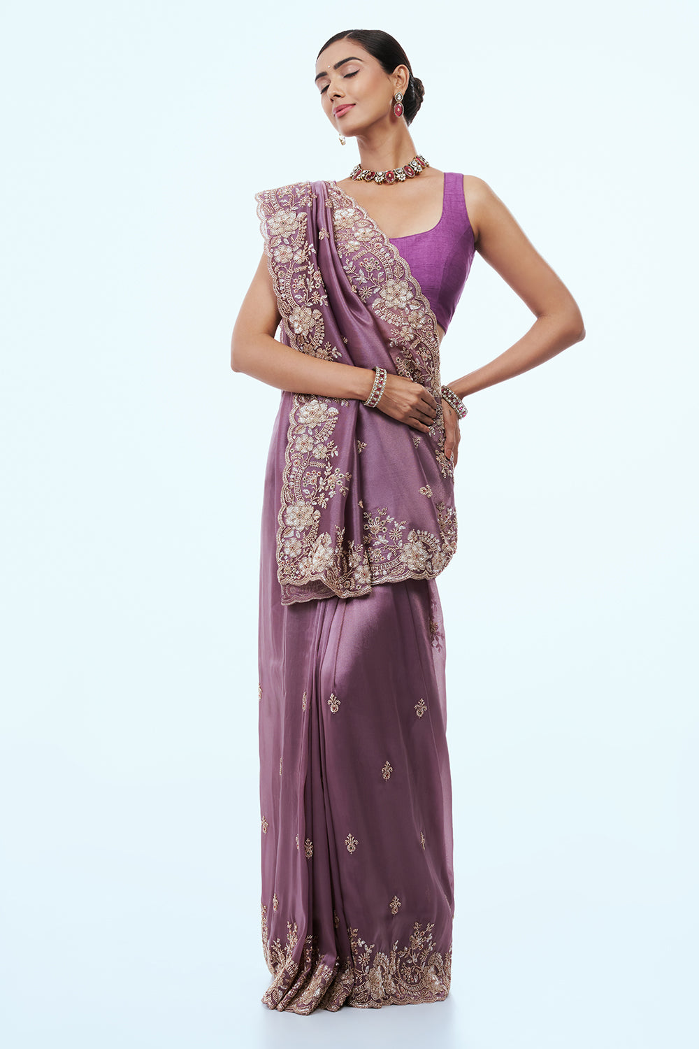 Mauve Shimmer Zari Tissue Saree with Sequins