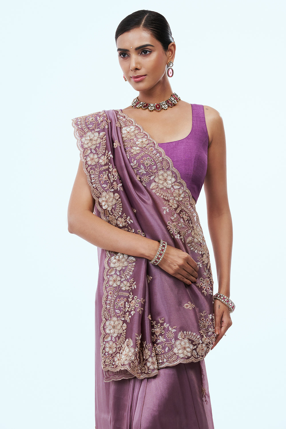 Mauve Shimmer Zari Tissue Saree with Sequins
