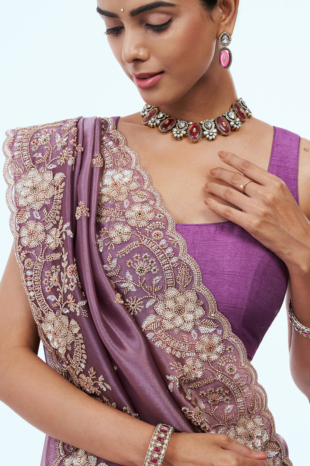 Mauve Shimmer Zari Tissue Saree with Sequins