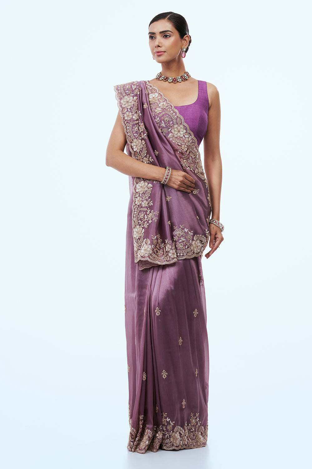 Mauve Shimmer Zari Tissue Saree with Sequins