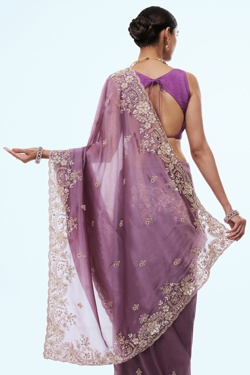 Mauve Shimmer Zari Tissue Saree with Sequins