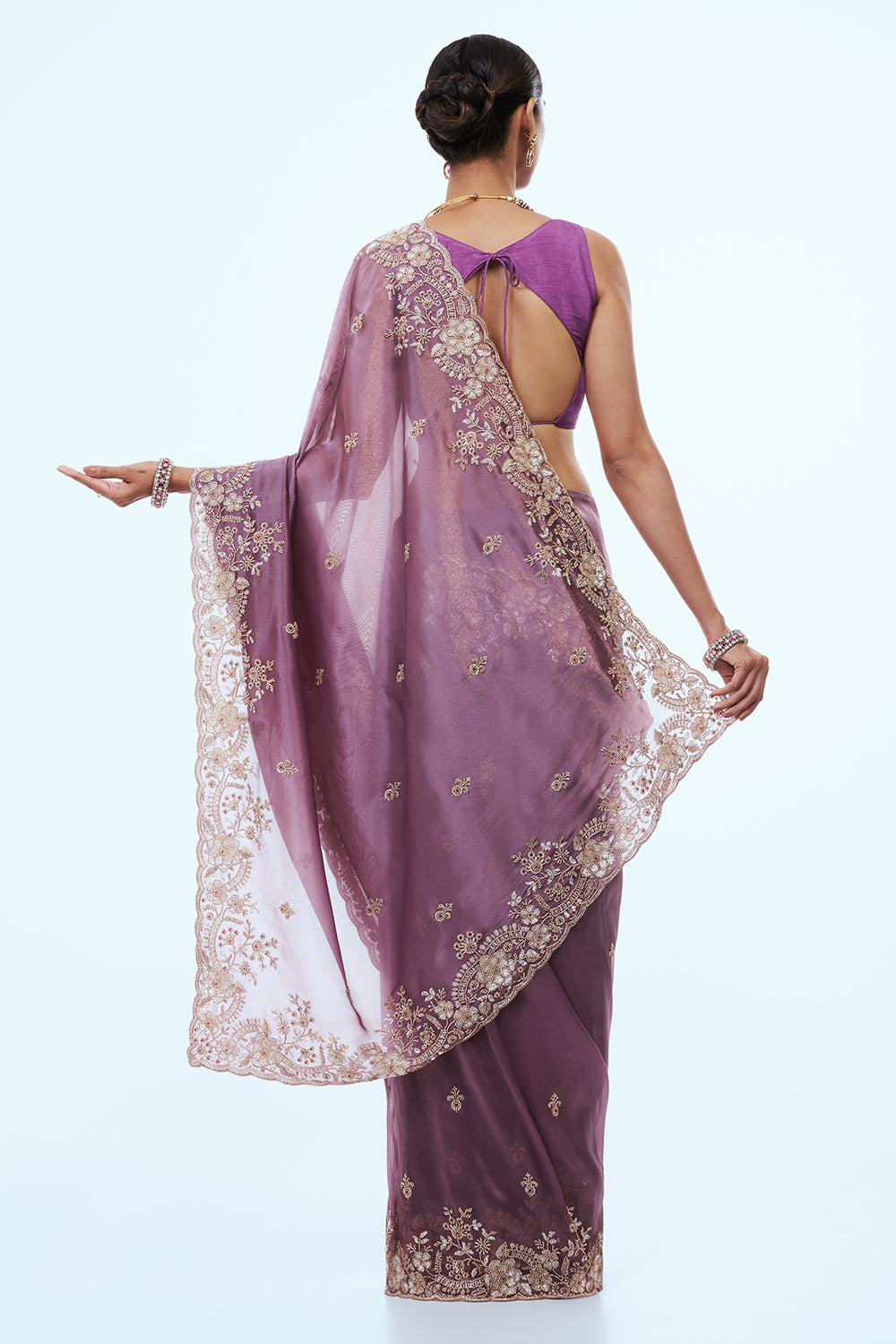Mauve Shimmer Zari Tissue Saree with Sequins