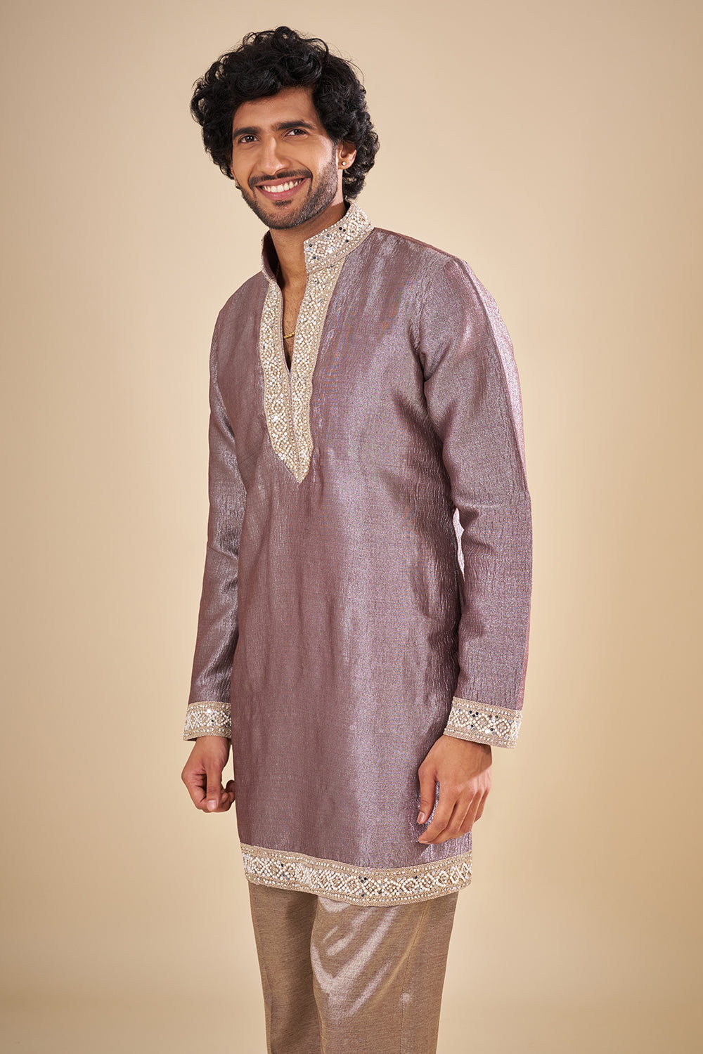 Mauve Silk Kurta Set with Sequin Work