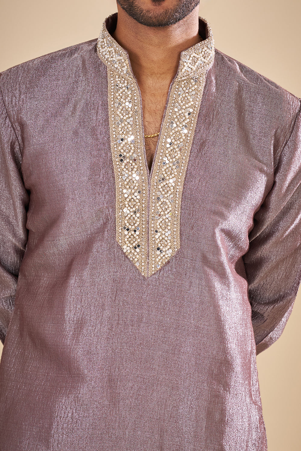 Mauve Silk Kurta Set with Sequin Work