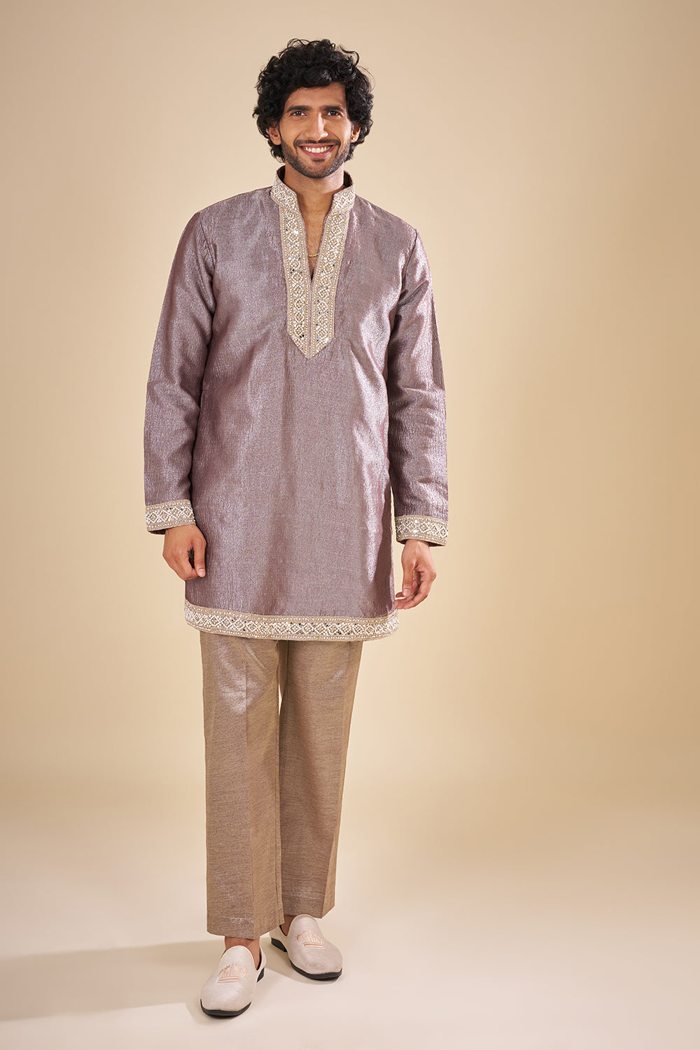 Mauve Silk Kurta Set with Sequin Work