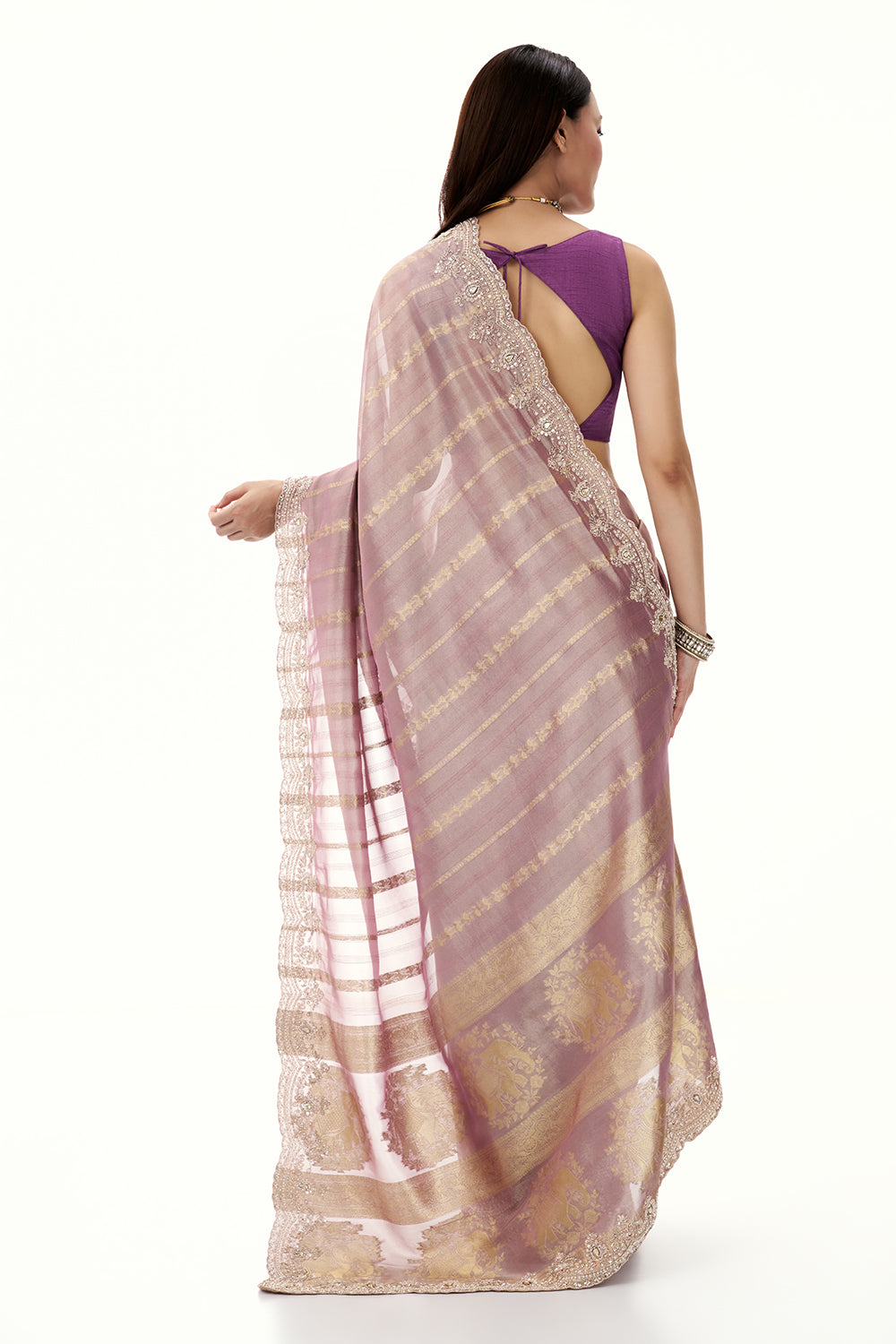 Mauve Tissue and Brocade Saree with Embellished Border