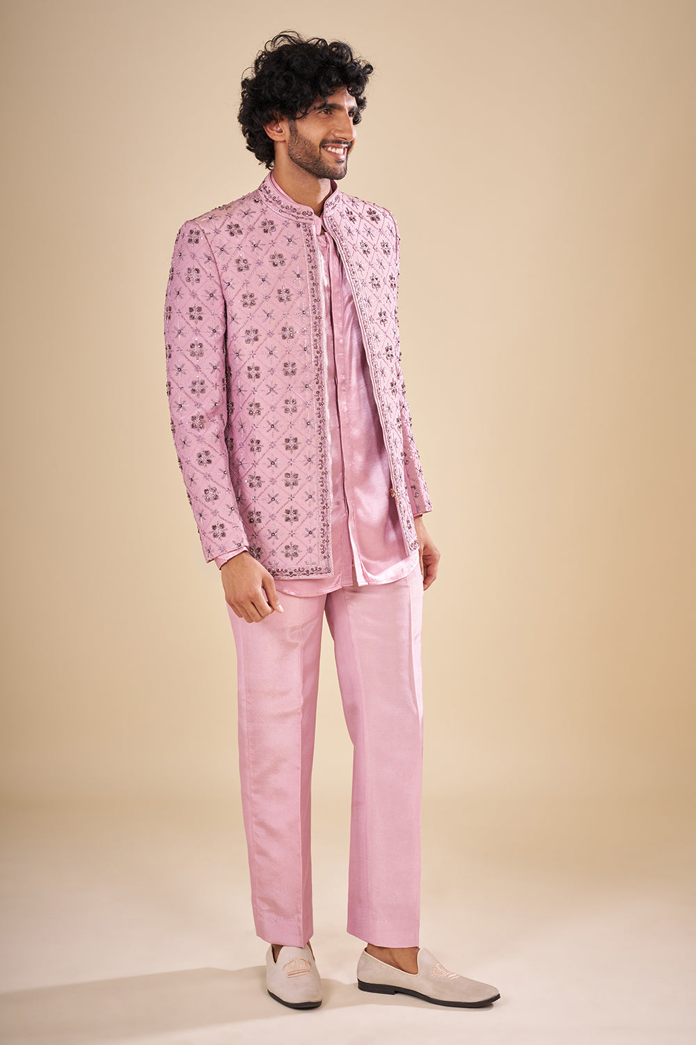 Mauve Tissue Jacket Set with Mirror Work