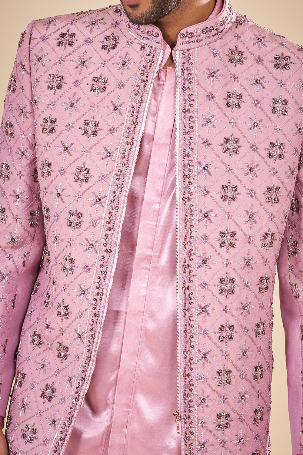 Mauve Tissue Jacket Set with Mirror Work