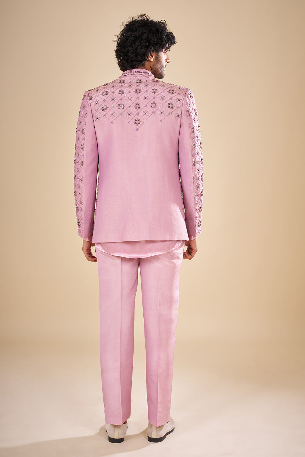 Mauve Tissue Jacket Set with Mirror Work