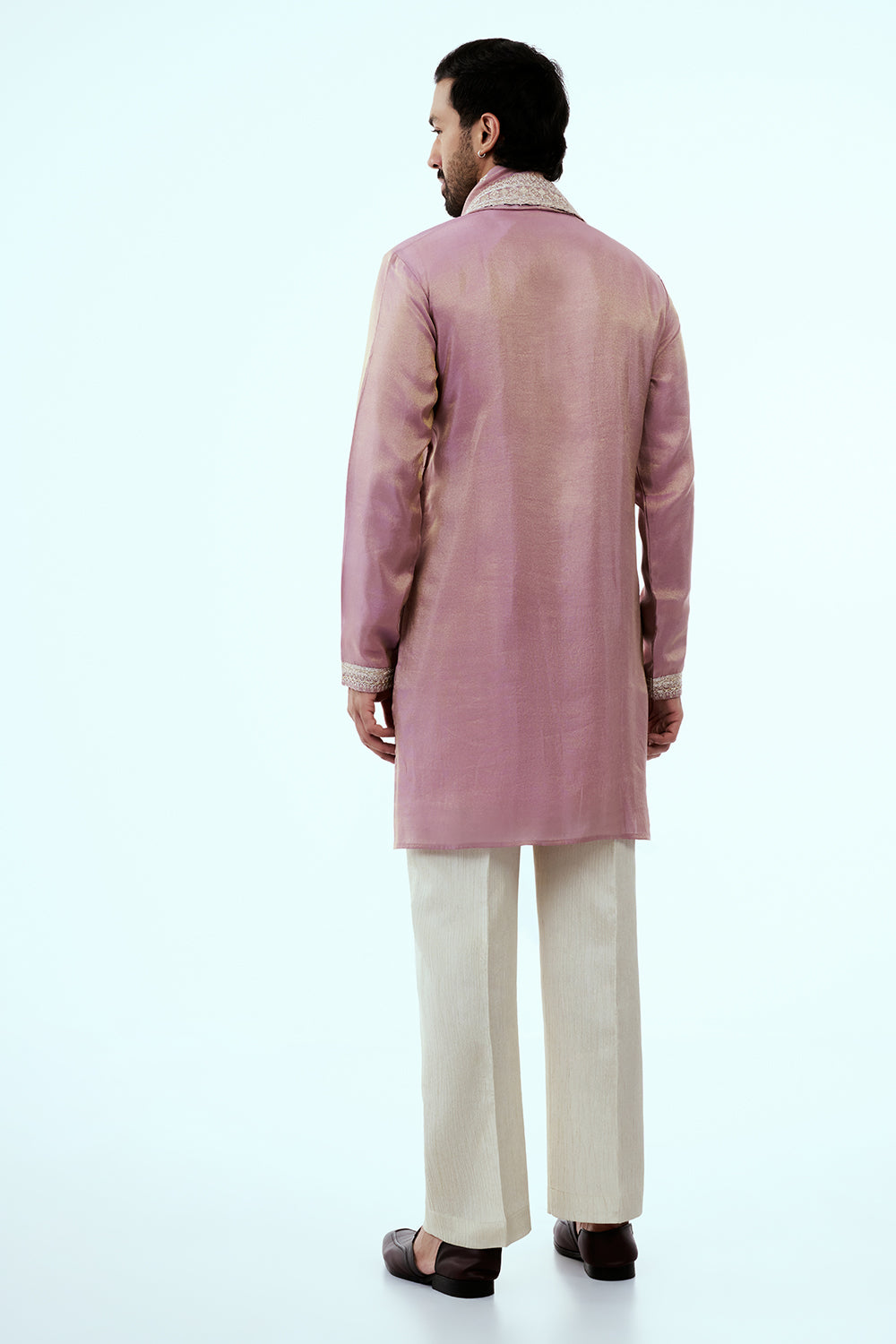 Mauve Tissue Mens Kurta Set in Dori Work with Dupatta