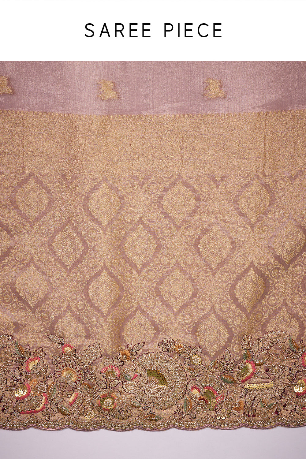 Mauve Tissue Saree with Zardozi Embroidery and Unstitched Blouse