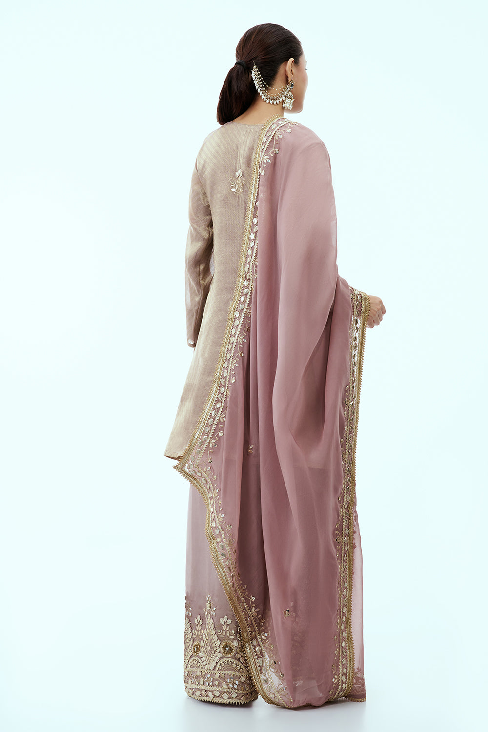Mauve Tissue Suit with Mirror and Gota Work