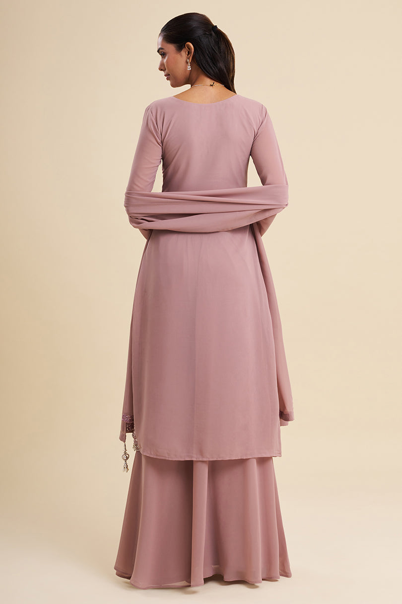 Mauve Viscose Georgette Kurta Set with Sequin Embroidery