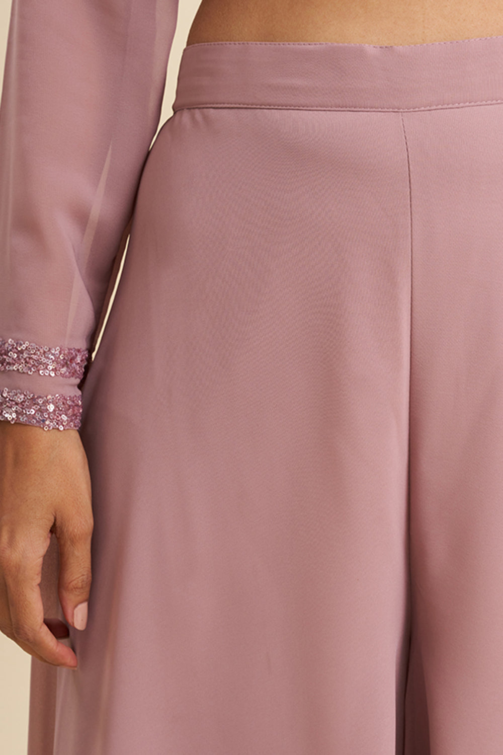 Mauve Viscose Georgette Kurta Set with Sequin Embroidery