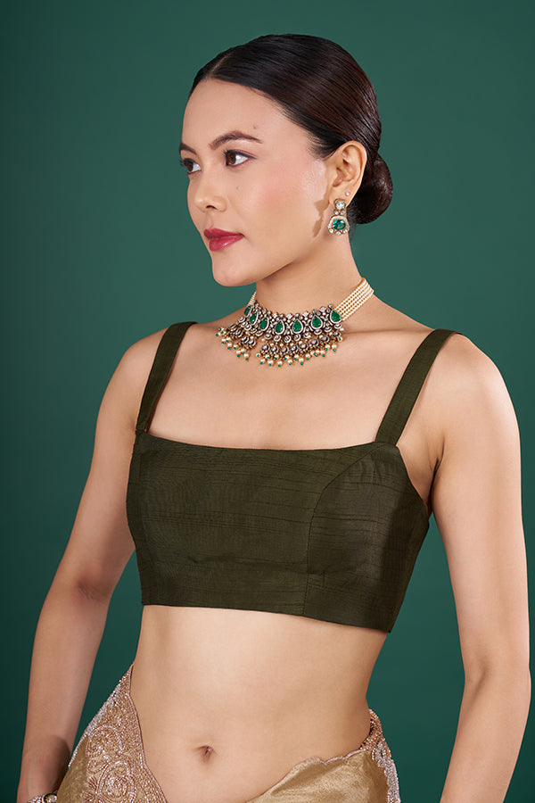 Mehendi Green Art Silk Plain Blouse