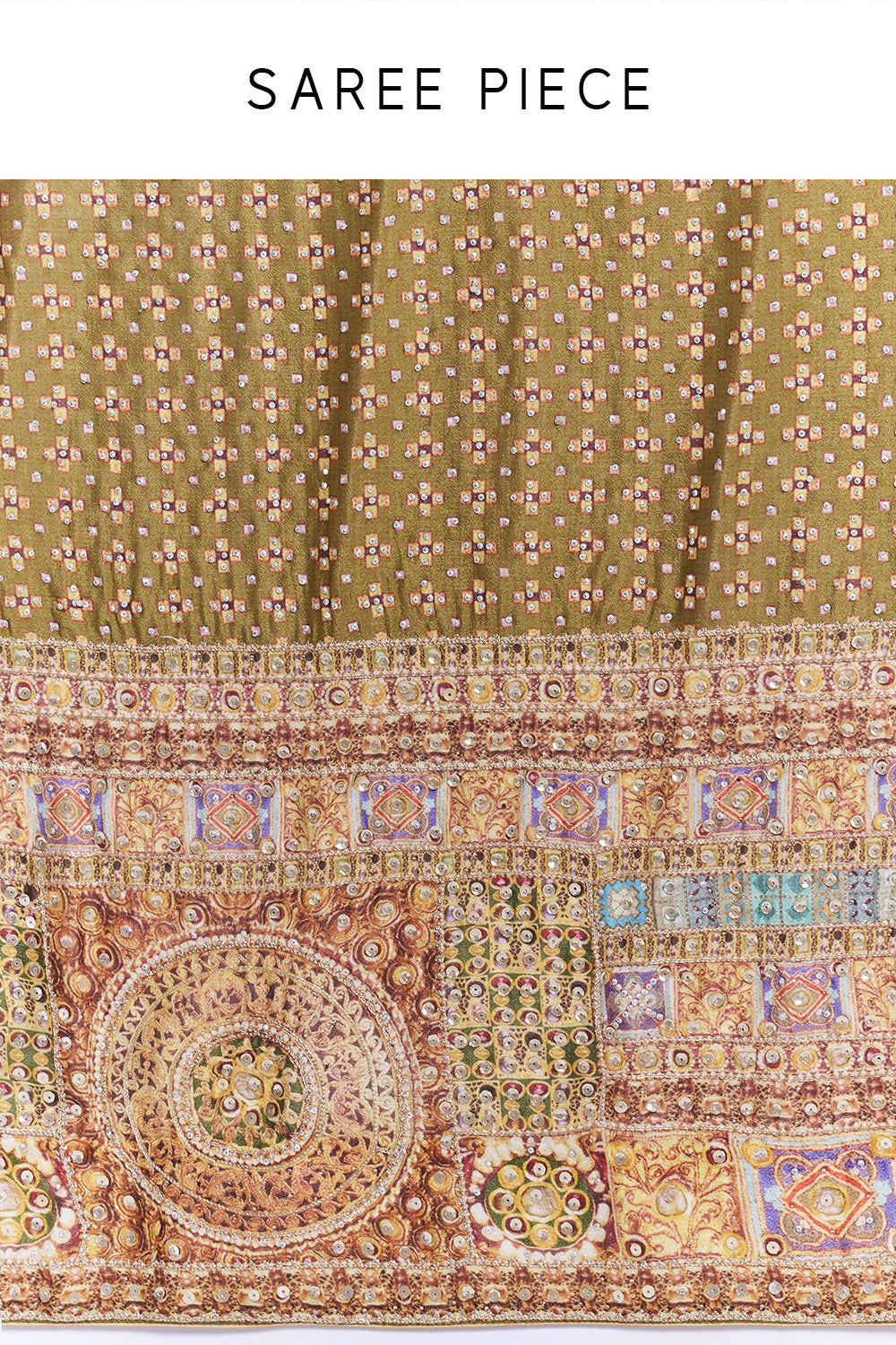 Mehendi Green Crepe Embellished Saree And Stitched Blouse