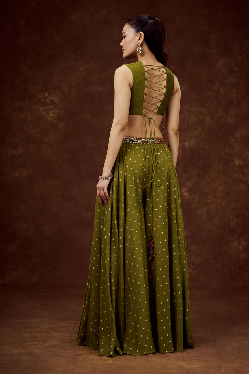 Mehendi Green Mul Chanderi Cotton Set with Bead and Tassel Work