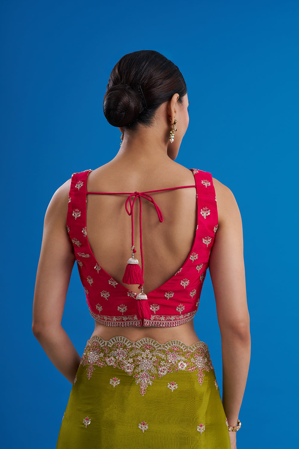 Mehendi Green Pure Chiffon Saree with Zari Floral Work And Stitched Blouse