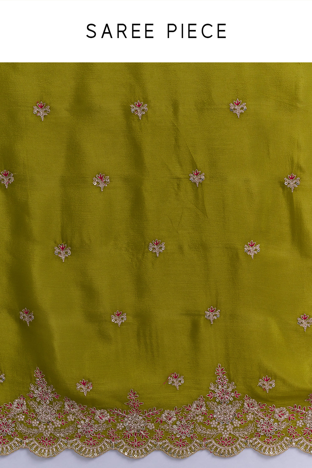 Mehendi Green Pure Chiffon Saree with Zari Floral Work And Stitched Blouse