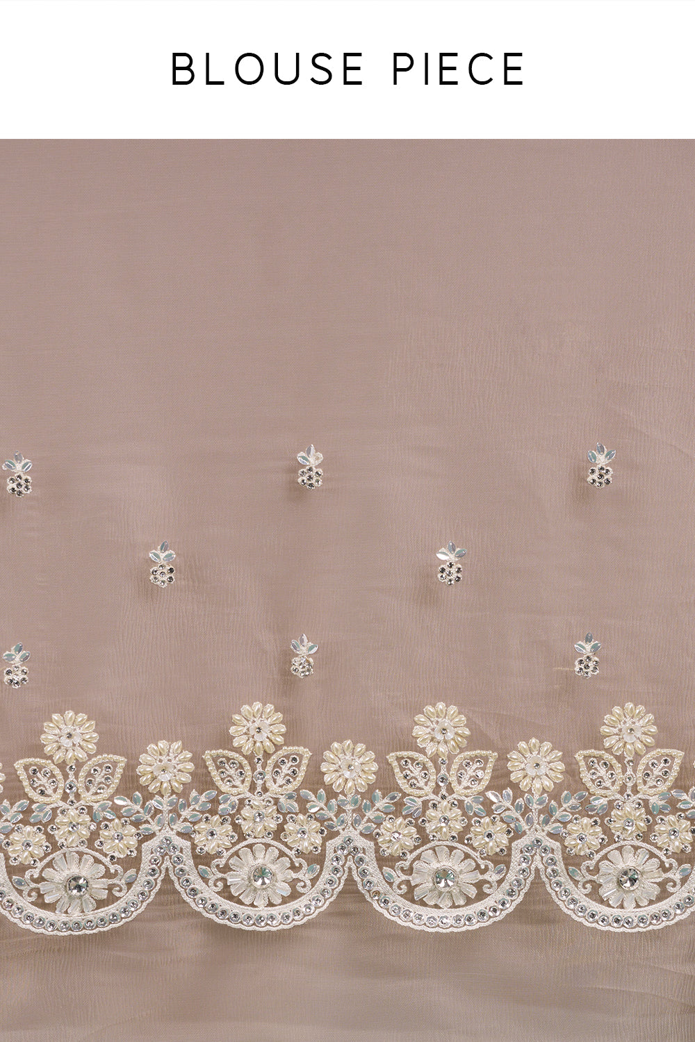 Metallic Champagne Shimmer Saree with Floral Thread Embroidery and Unstitched Blouse