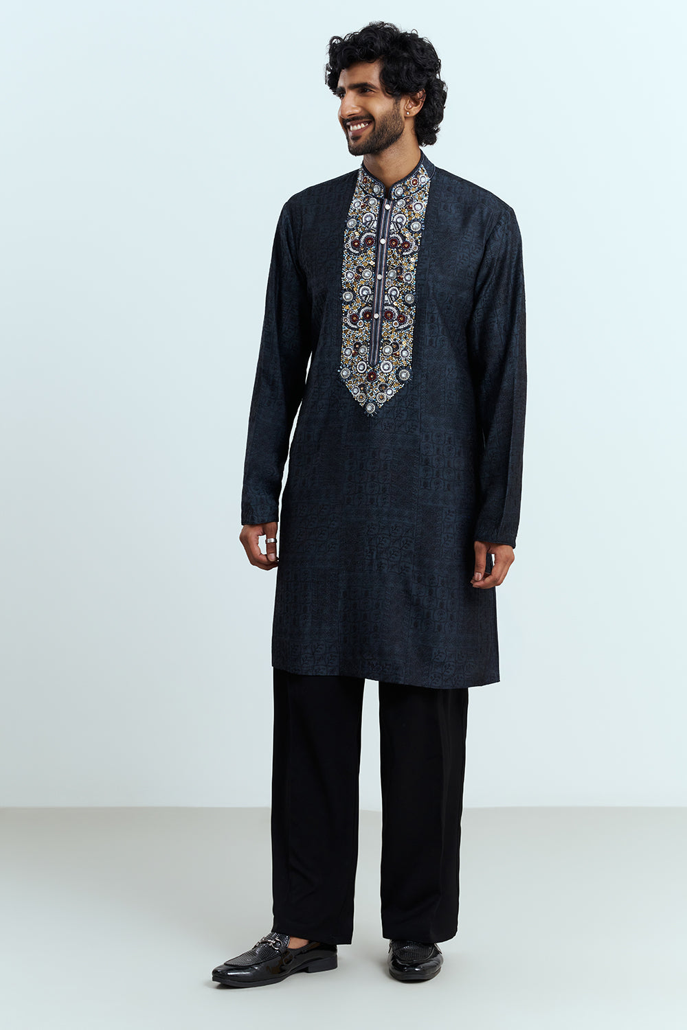 Midnight Black Embellished Men's Kurta Set