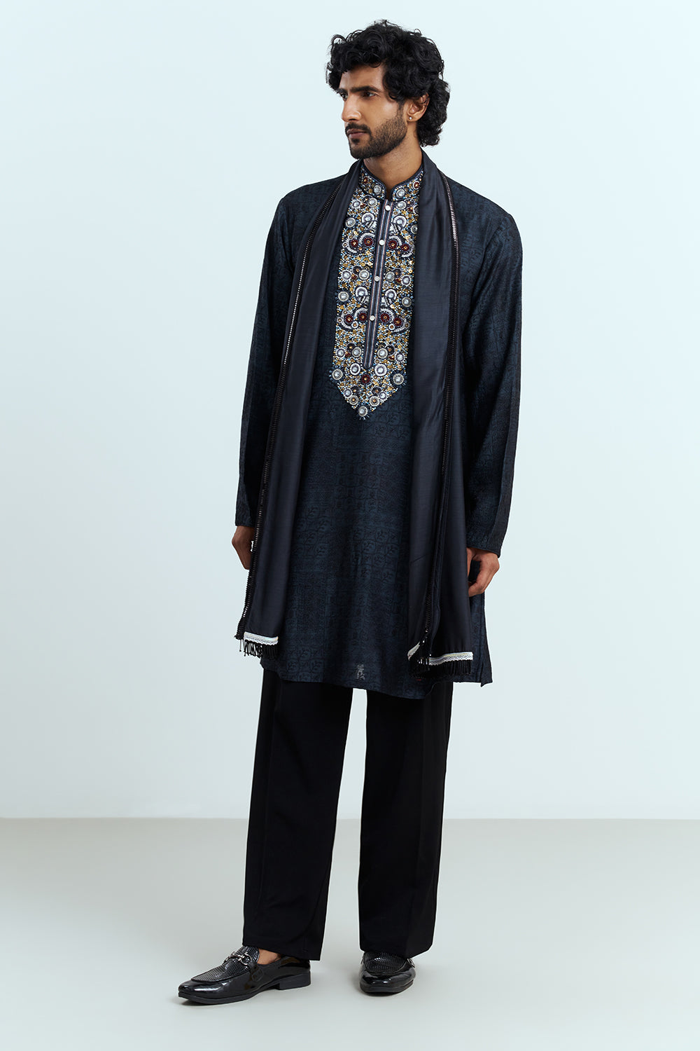 Midnight Black Embellished Men's Kurta Set