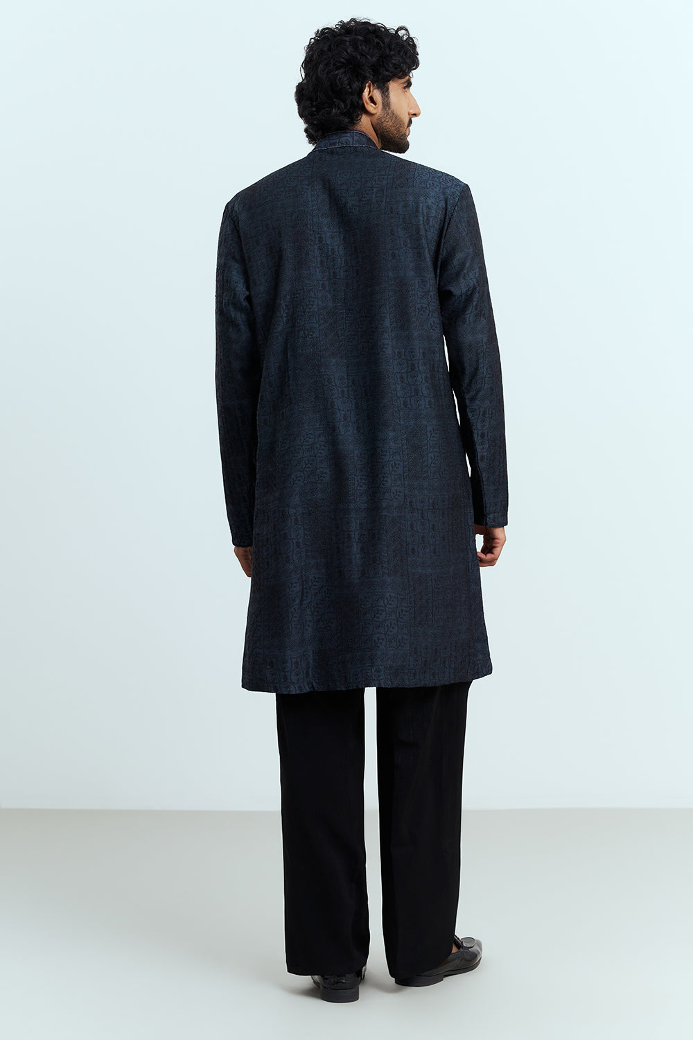 Midnight Black Embellished Men's Kurta Set