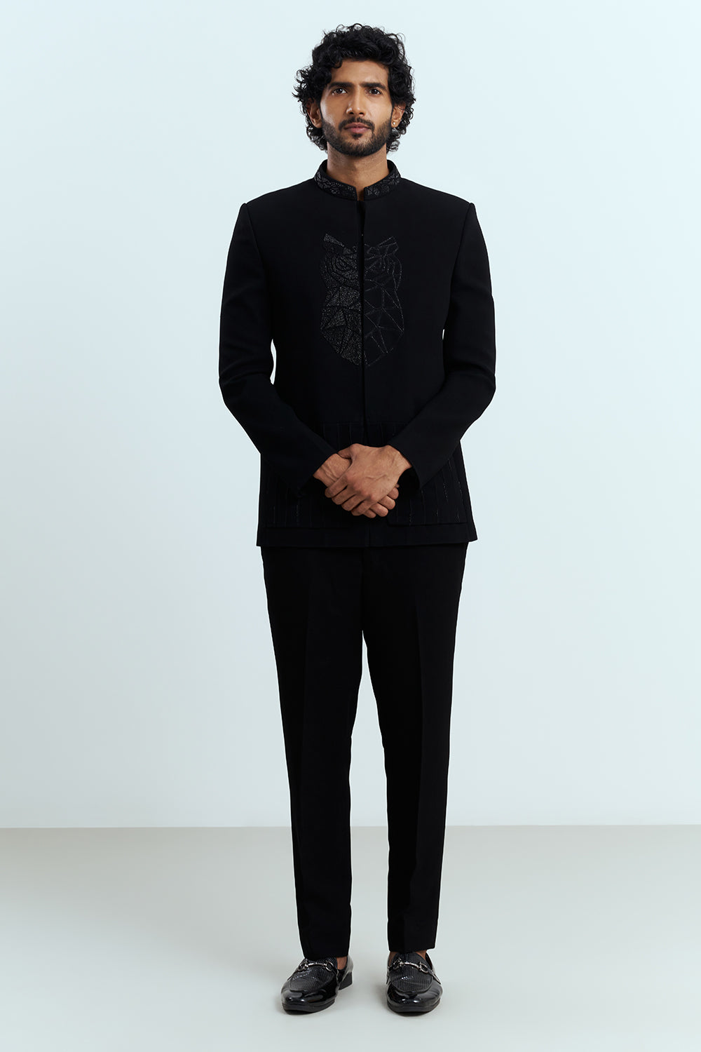 Midnight Black Embroidered Indo-Western Men's Suit Set