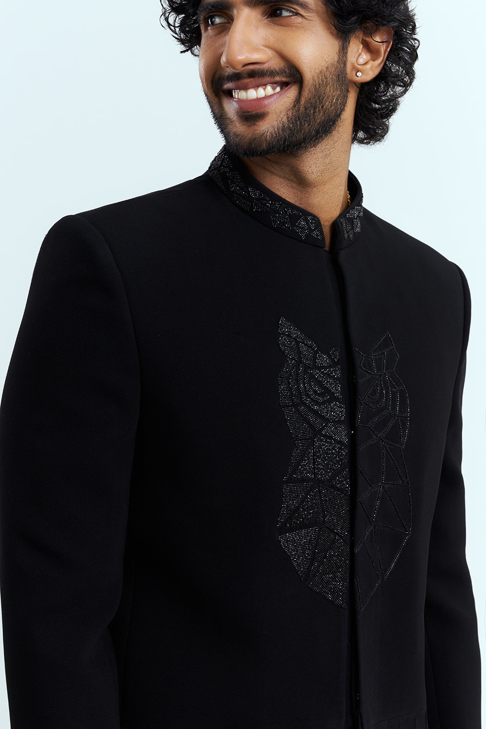 Midnight Black Embroidered Indo-Western Men's Suit Set