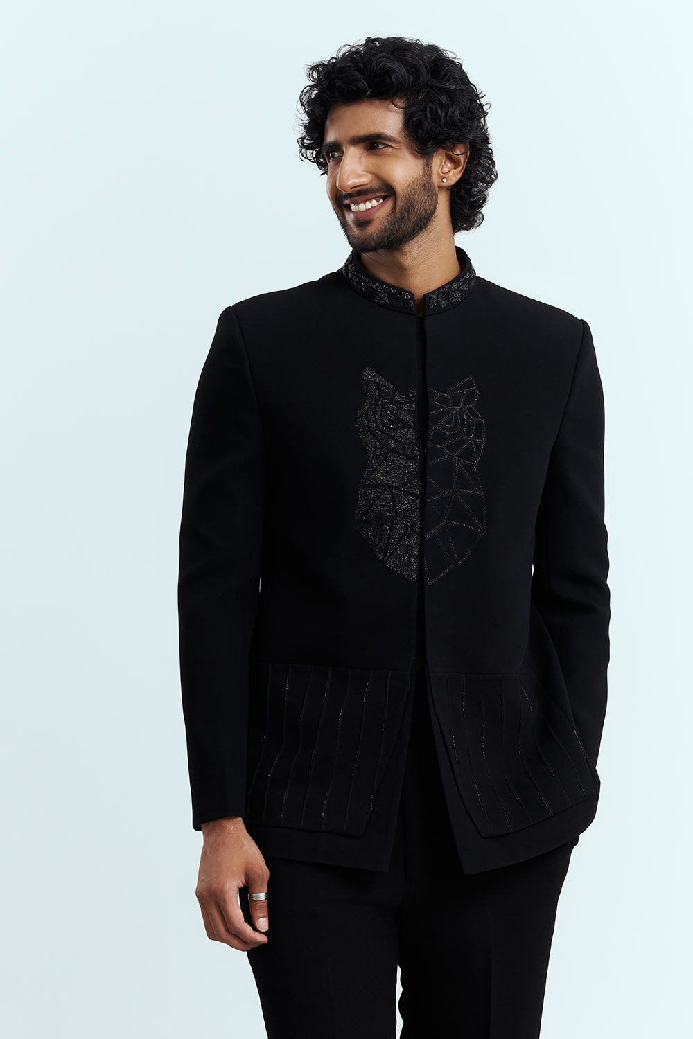Midnight Black Embroidered Indo-Western Men's Suit Set