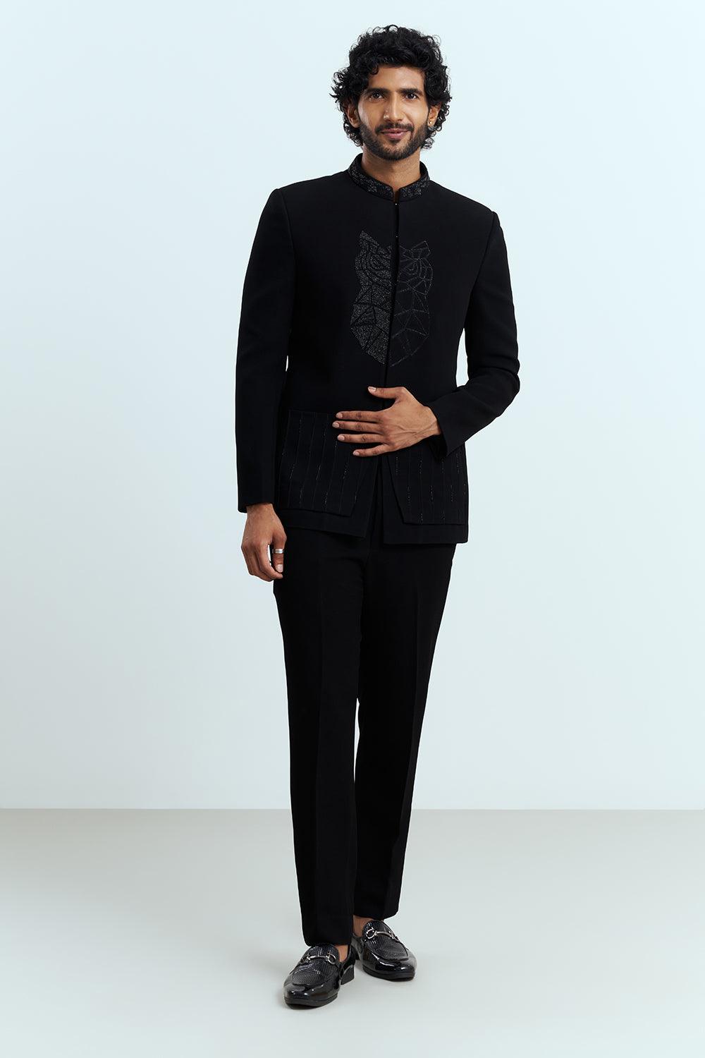 Midnight Black Embroidered Indo-Western Men's Suit Set