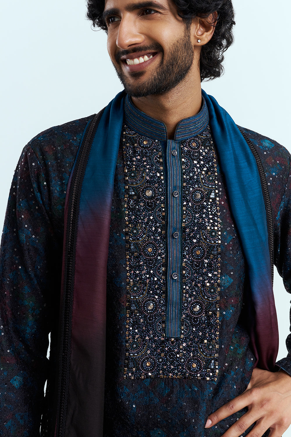 Midnight Black Embroidered Men's Kurta Set