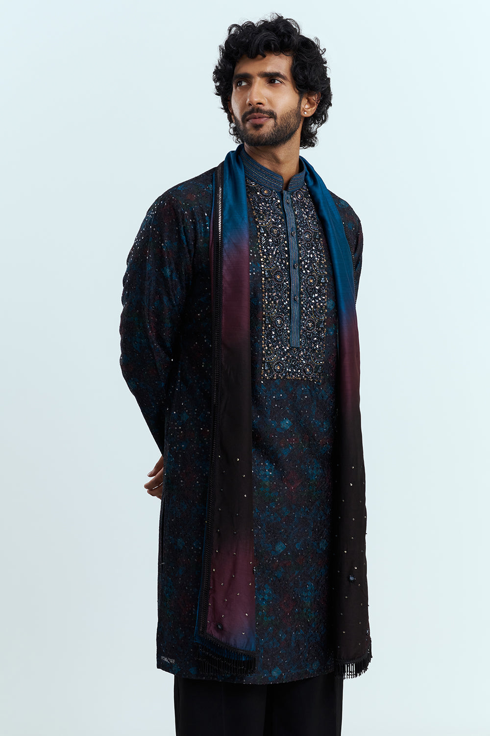 Midnight Black Embroidered Men's Kurta Set