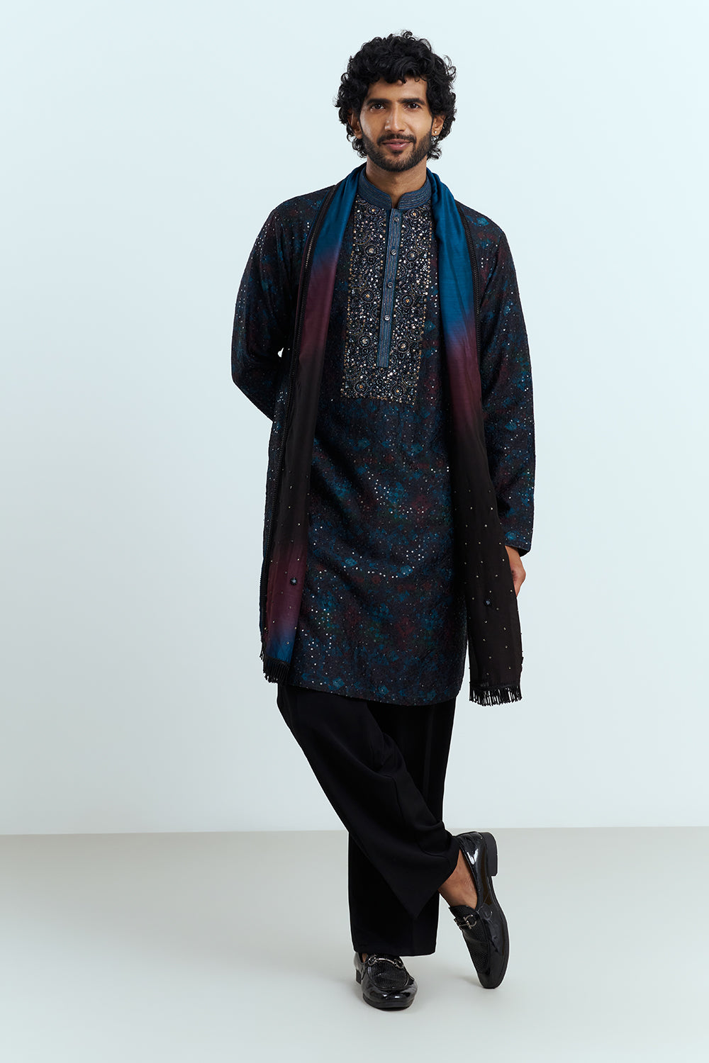 Midnight Black Embroidered Men's Kurta Set