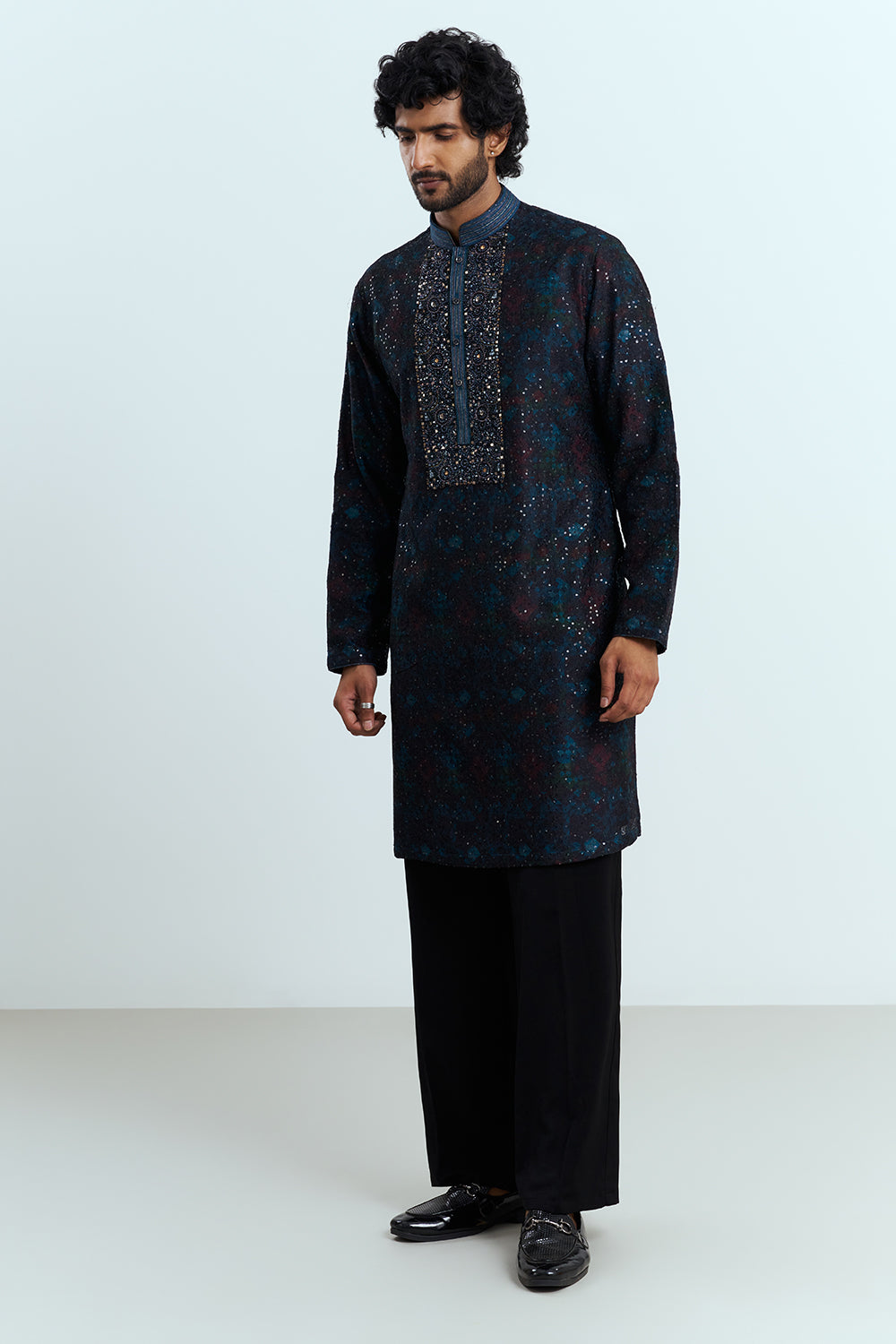 Midnight Black Embroidered Men's Kurta Set