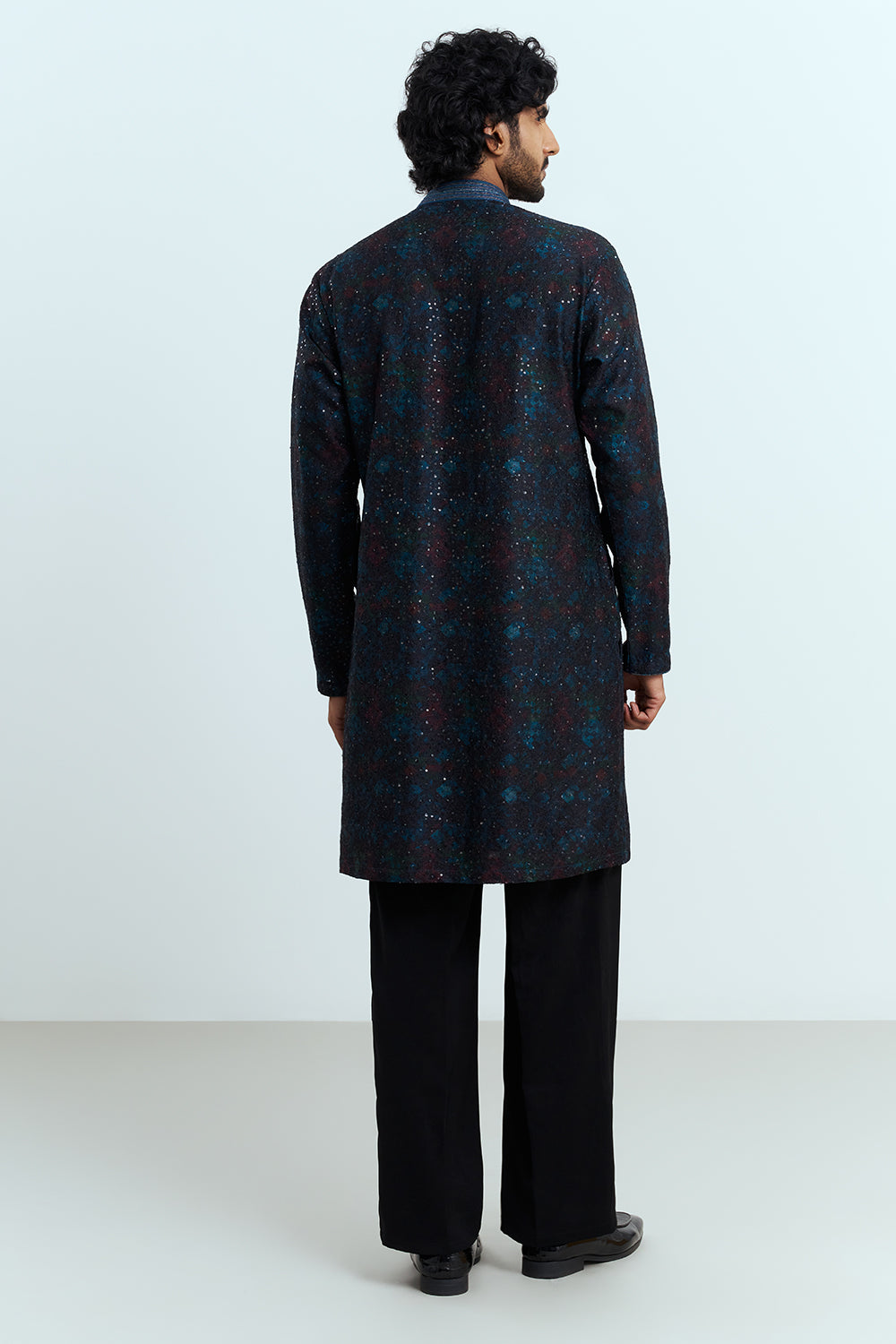 Midnight Black Embroidered Men's Kurta Set