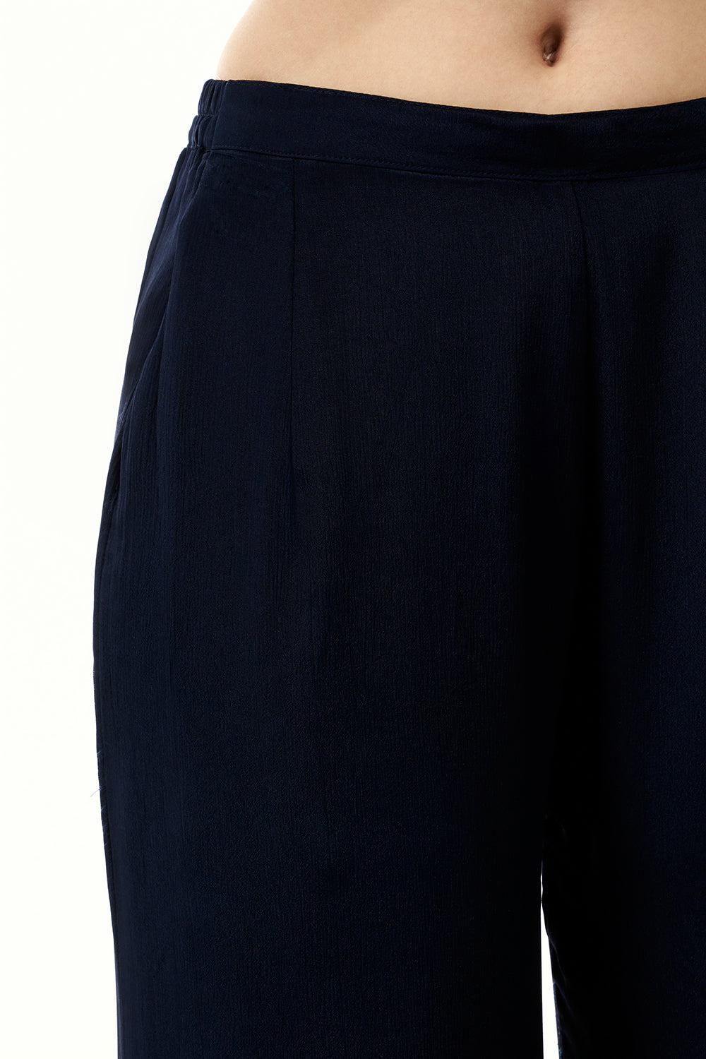 Midnight Blue Chinon Palazzo Set with Cutdana and Sequin Work