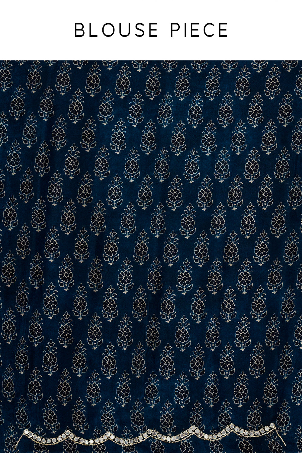 Midnight Blue Crepe Printed Saree with Mirror and Zari Work