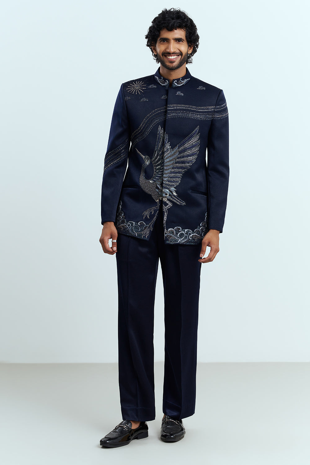 Midnight Blue Embroidered Bandhgala Set