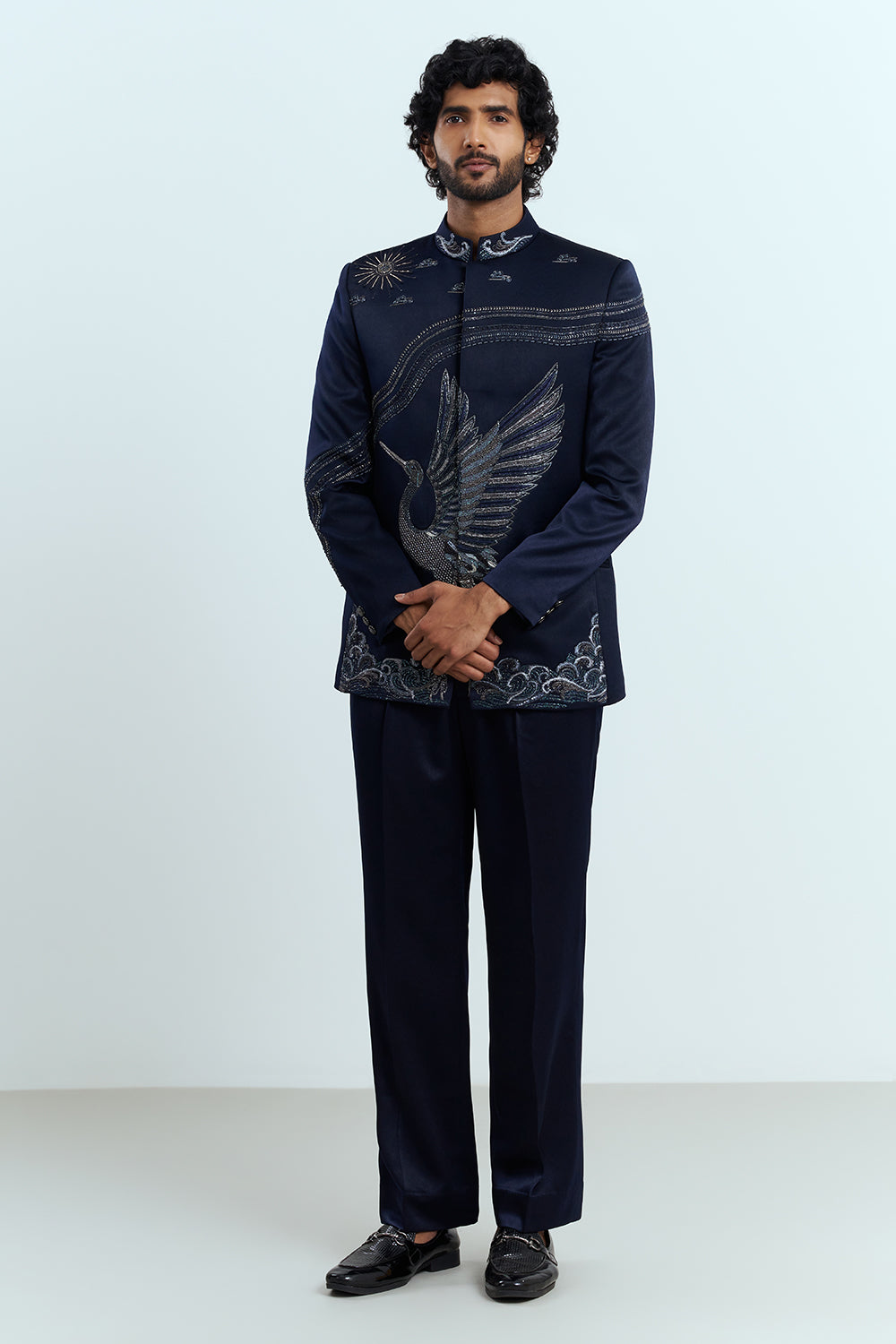 Midnight Blue Embroidered Bandhgala Set