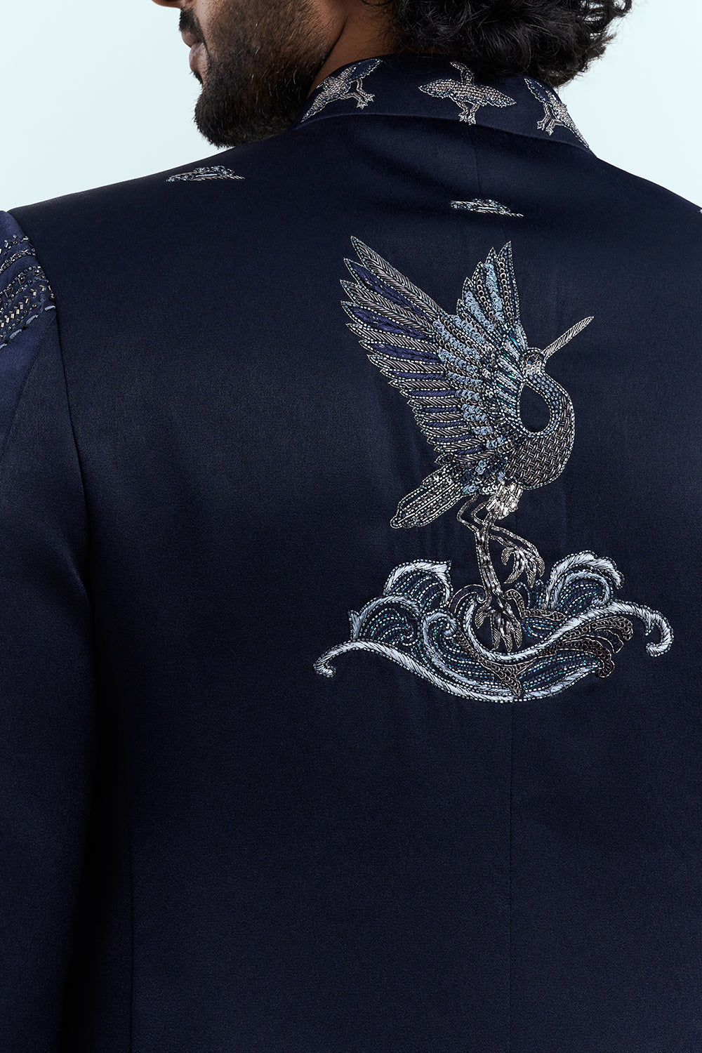 Midnight Blue Embroidered Bandhgala Set