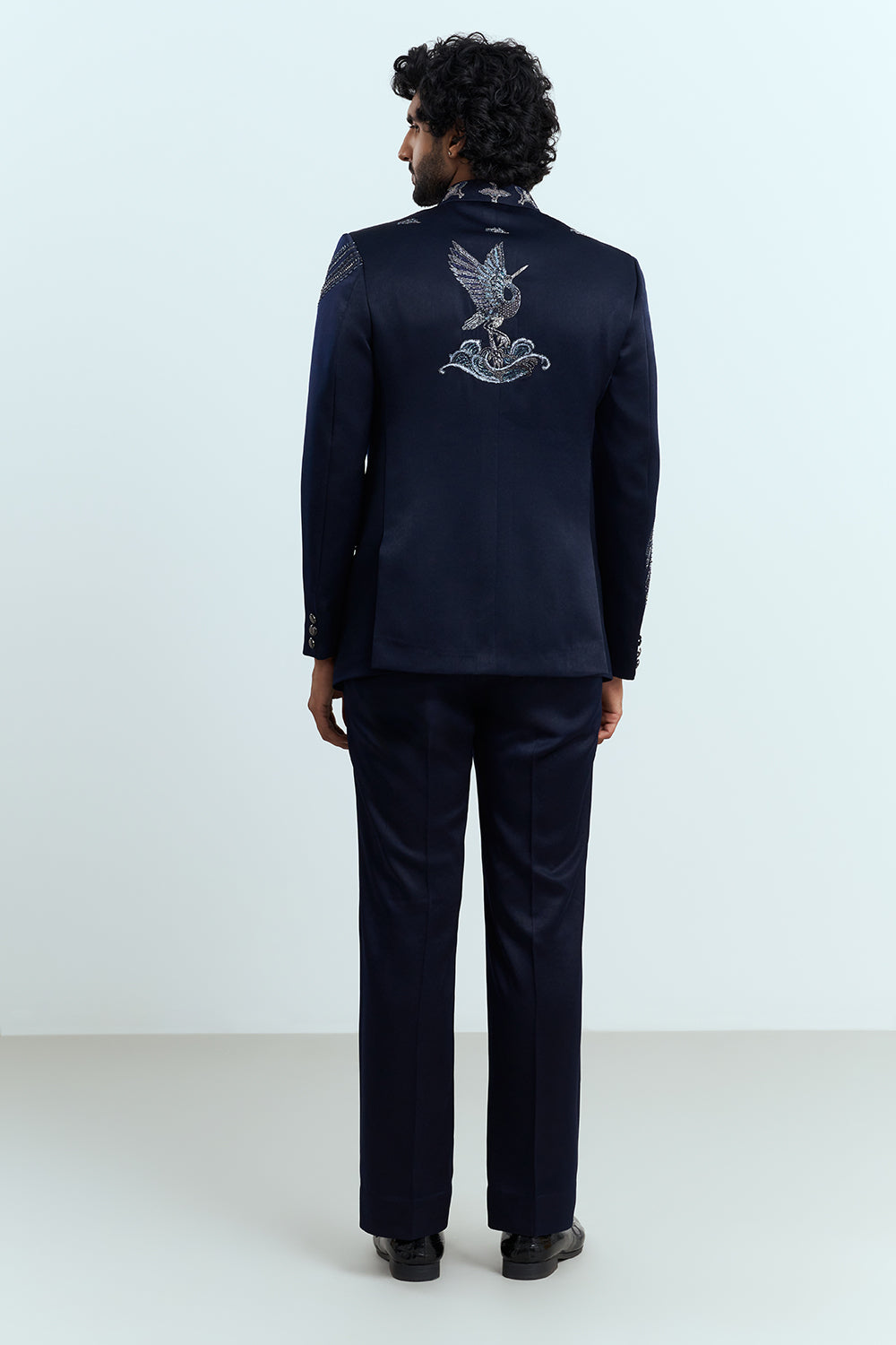 Midnight Blue Embroidered Bandhgala Set