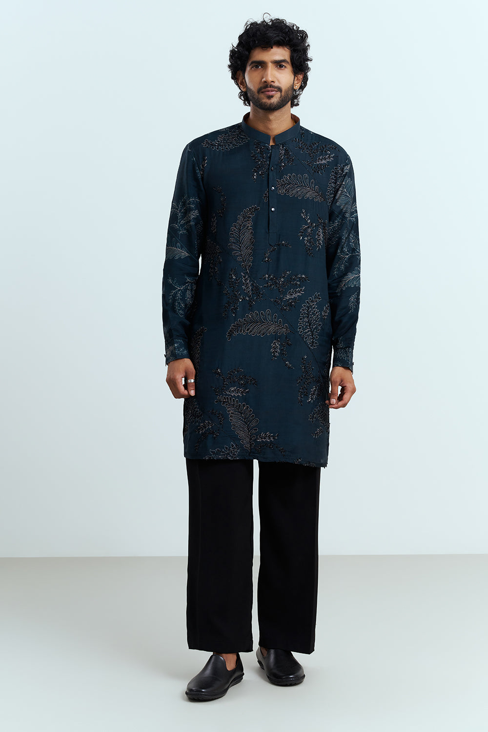 Midnight Blue Embroidered Men's Kurta Set