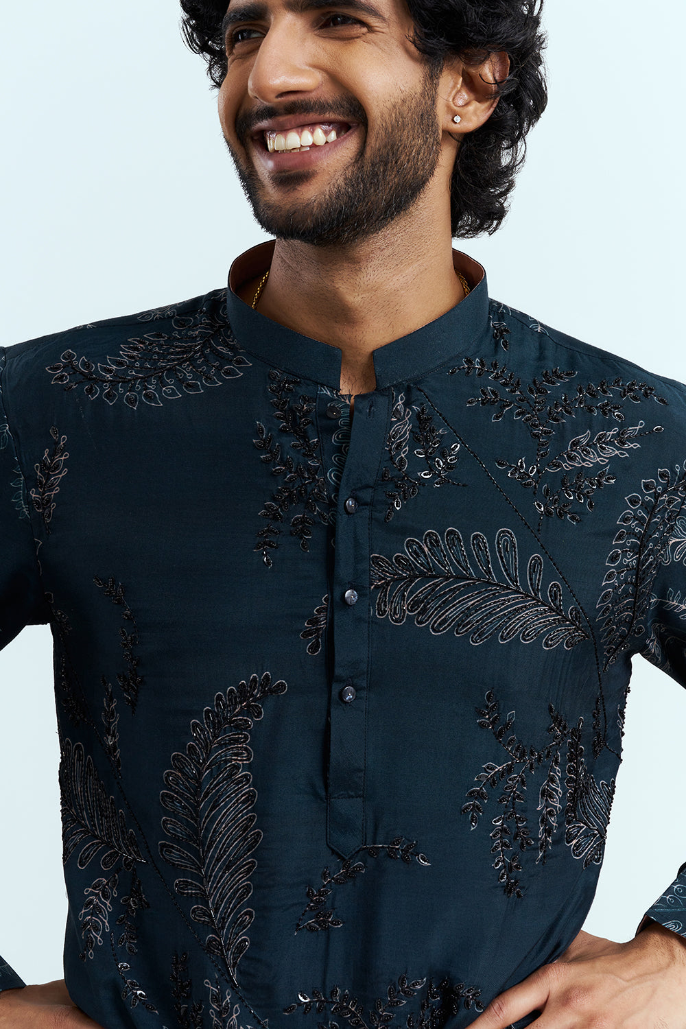 Midnight Blue Embroidered Men's Kurta Set