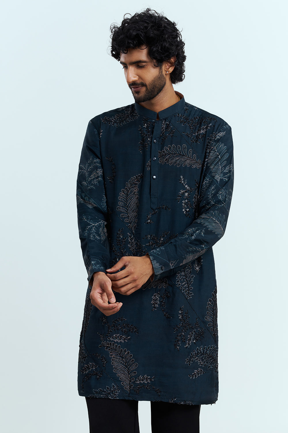 Midnight Blue Embroidered Men's Kurta Set